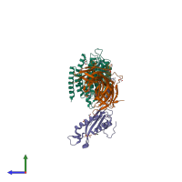 PDB entry 5f0j coloured by chain, side view.