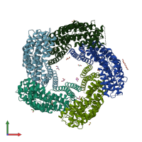 PDB entry 5f0k coloured by chain, front view.