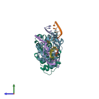 PDB entry 5f0s coloured by chain, side view.