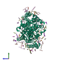 PDB entry 5f15 coloured by chain, side view.