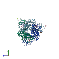PDB entry 5f1c coloured by chain, side view.