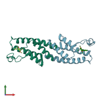 PDB entry 5f1h coloured by chain, front view.