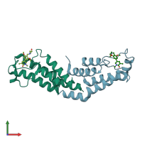 PDB entry 5f1l coloured by chain, front view.