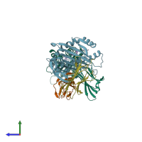 PDB entry 5f1n coloured by chain, side view.