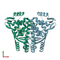 PDB entry 5f1r coloured by chain, front view.