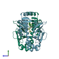 PDB entry 5f1r coloured by chain, side view.
