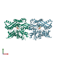 PDB entry 5f1x coloured by chain, front view.