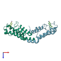 PDB entry 5f25 coloured by chain, top view.