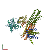 PDB entry 5f28 coloured by chain, front view.