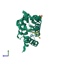 PDB entry 5f2a coloured by chain, side view.
