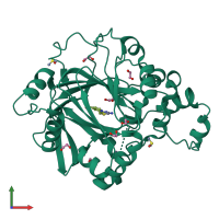 Monomeric assembly 1 of PDB entry 5f2s coloured by chemically distinct molecules, front view.