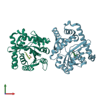 PDB entry 5f2t coloured by chain, front view.