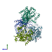 PDB entry 5f2w coloured by chain, side view.