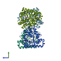 PDB entry 5f2z coloured by chain, side view.
