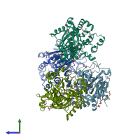 PDB entry 5f37 coloured by chain, side view.