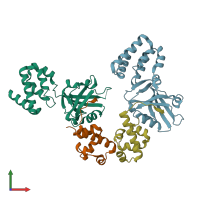 PDB entry 5f3x coloured by chain, front view.