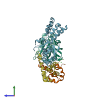 PDB entry 5f3x coloured by chain, side view.