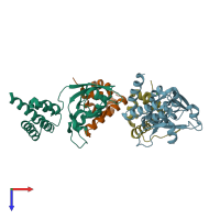PDB entry 5f3x coloured by chain, top view.