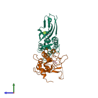 PDB entry 5f4e coloured by chain, side view.