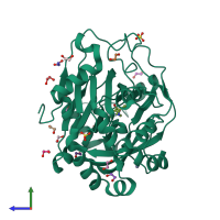 PDB entry 5f5a coloured by chain, side view.