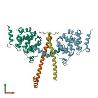 PDB entry 5f5t coloured by chain, front view.