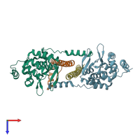 PDB entry 5f5t coloured by chain, top view.