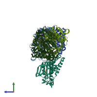 PDB entry 5f5w coloured by chain, side view.