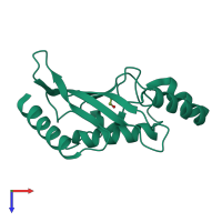 PDB entry 5f6e coloured by chain, top view.
