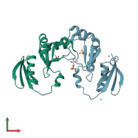 PDB entry 5f6q coloured by chain, front view.