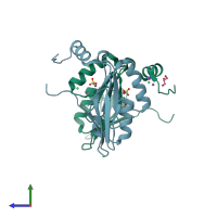 PDB entry 5f6q coloured by chain, side view.