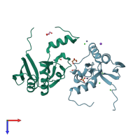 PDB entry 5f6q coloured by chain, top view.