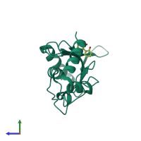 PDB entry 5f6v coloured by chain, side view.