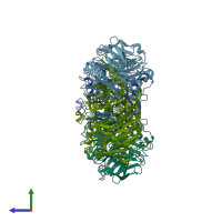 PDB entry 5f75 coloured by chain, side view.