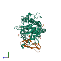 PDB entry 5f86 coloured by chain, side view.