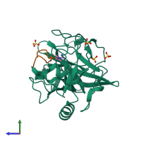 PDB entry 5f8t coloured by chain, side view.