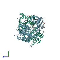 PDB entry 5f9e coloured by chain, side view.