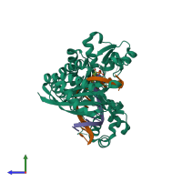 PDB entry 5f9l coloured by chain, side view.
