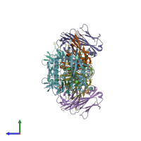 PDB entry 5f9w coloured by chain, side view.