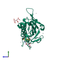 PDB entry 5fai coloured by chain, side view.