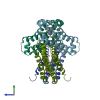 PDB entry 5fb7 coloured by chain, side view.
