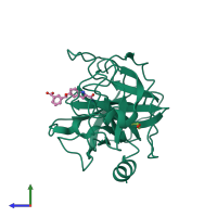 PDB entry 5fbi coloured by chain, side view.