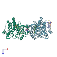 PDB entry 5fbn coloured by chain, top view.