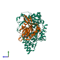 PDB entry 5fbq coloured by chain, side view.