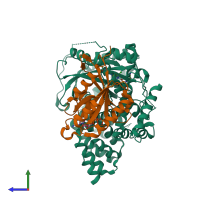 PDB entry 5fbr coloured by chain, side view.