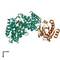 PDB entry 5fbr coloured by chain, top view.