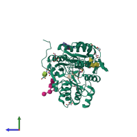 PDB entry 5fc1 coloured by chain, side view.