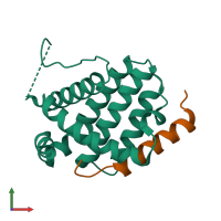PDB entry 5fcg coloured by chain, front view.