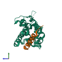 PDB entry 5fcg coloured by chain, side view.