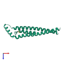 Homo dimeric assembly 1 of PDB entry 5fcm coloured by chemically distinct molecules, top view.