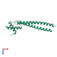 Homo dimeric assembly 2 of PDB entry 5fcm coloured by chemically distinct molecules, top view.